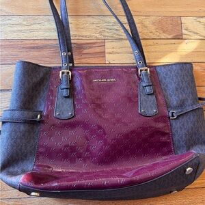 Michael Kors Maroon and Dark Brown Tote